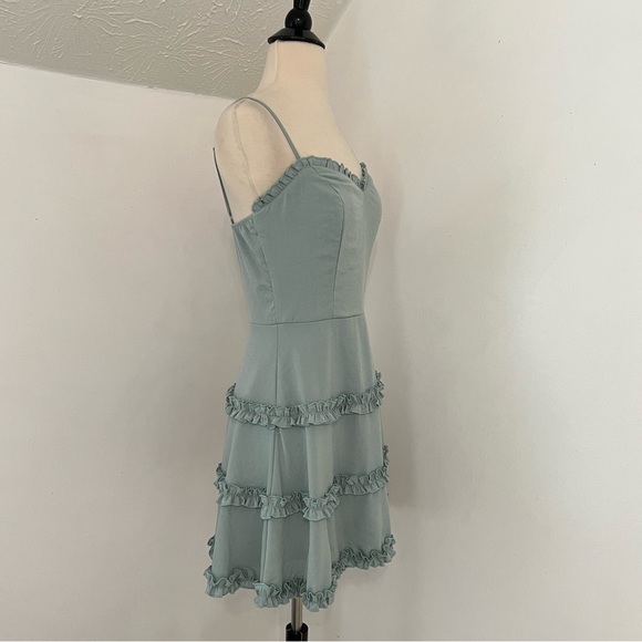 Altard State Sage Green Ruffle Trim Mini Dress - Picture 3 of 6